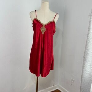 California Dynasty 90s Slip Dress Coquette Red Satin Gown Cocktail Party Women M